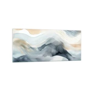 Cuadro sobre vidrio - Impresiones sobre Vidrio - Una delicada abstracción con motivo de montaña en tonos pastel. - 120x50cm - Abstracción de nieve y niebla - Decoración de pared moderna para salón y dormitorio ARTTOR