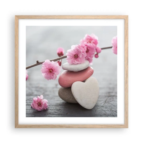 Póster en marco roble claro - Felicidad con la flor del cerezo - 50x50 cm