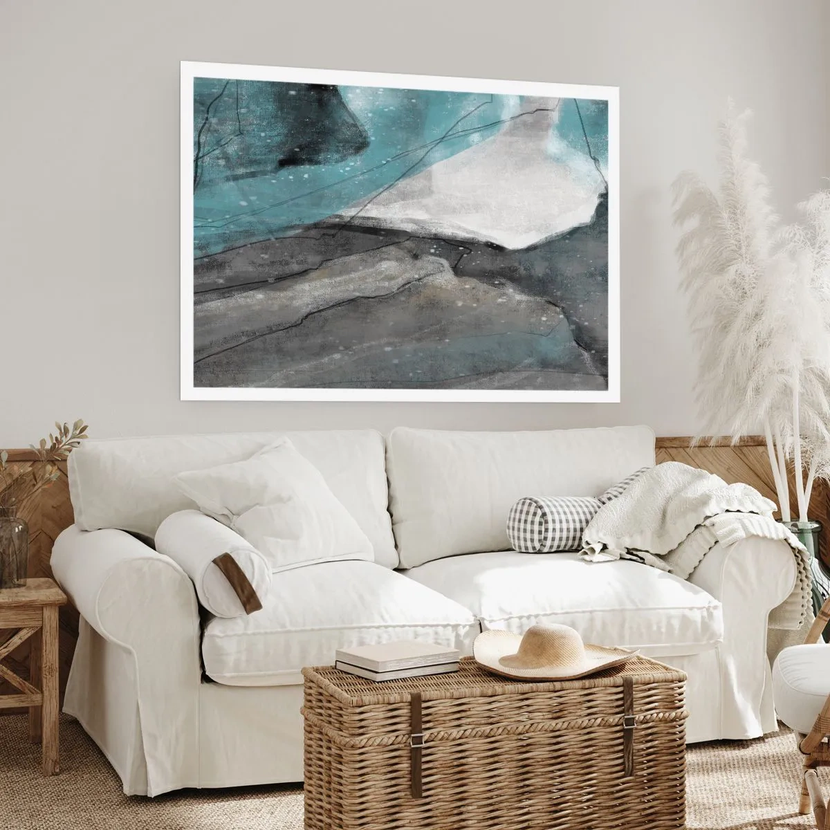 Póster - Composición abstracta en tonos grises y azules. - 100x70cm - Abstracción: rocas y hielo - Decoración de pared moderna para salón y dormitorio ARTTOR