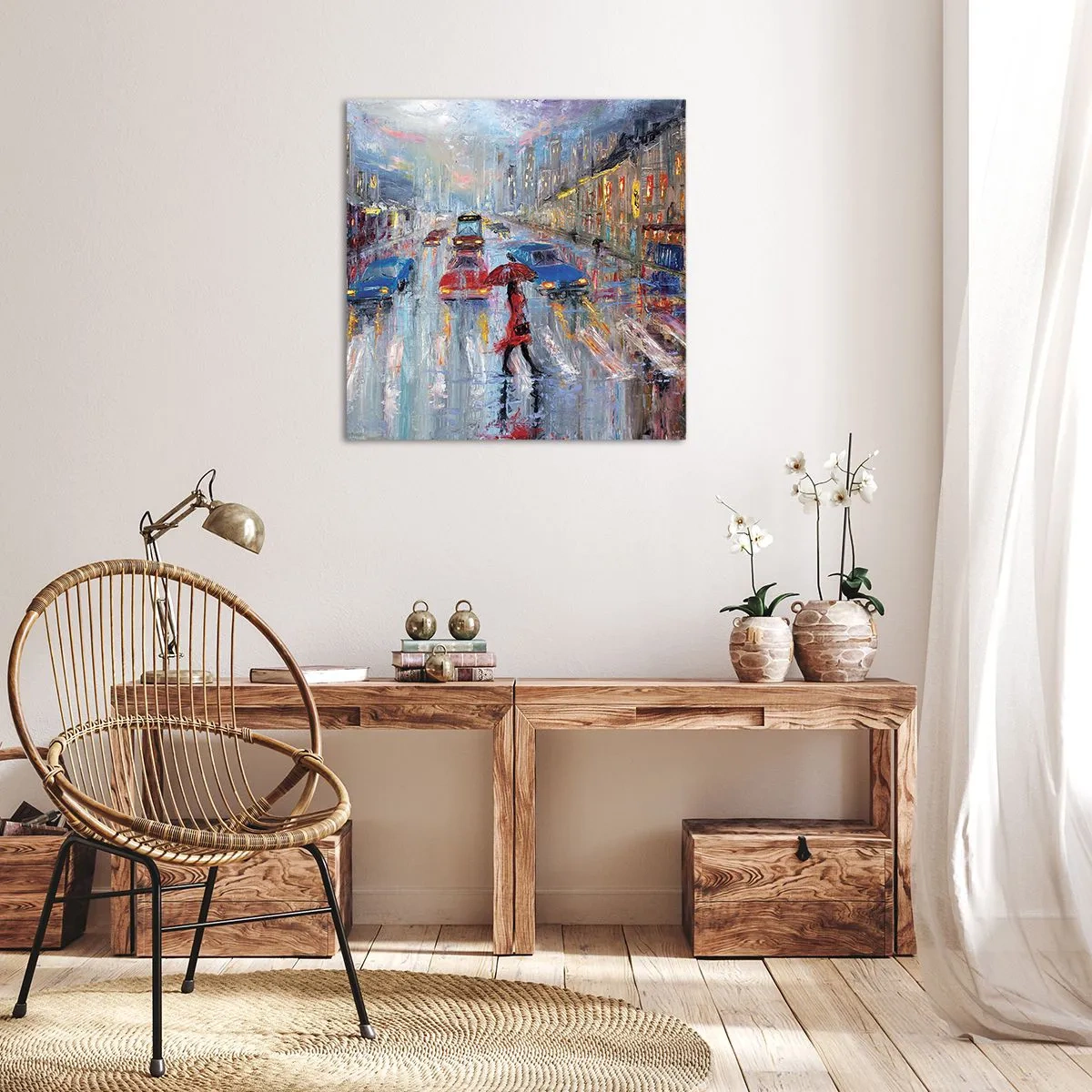 Cuadro sobre lienzo - Impresión de Imagen - Una tarde de lluvia en la ciudad - 30x30 cm