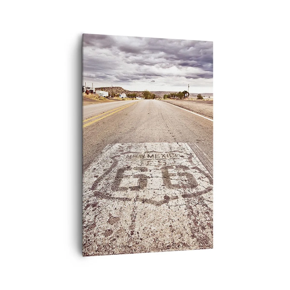 Cuadro sobre lienzo - Impresión de Imagen - Ruta 66 en un clima desértico con un cielo pintoresco - 80x120cm - Mother Road: una leyenda americana - Decoración de pared moderna para salón y dormitorio ARTTOR