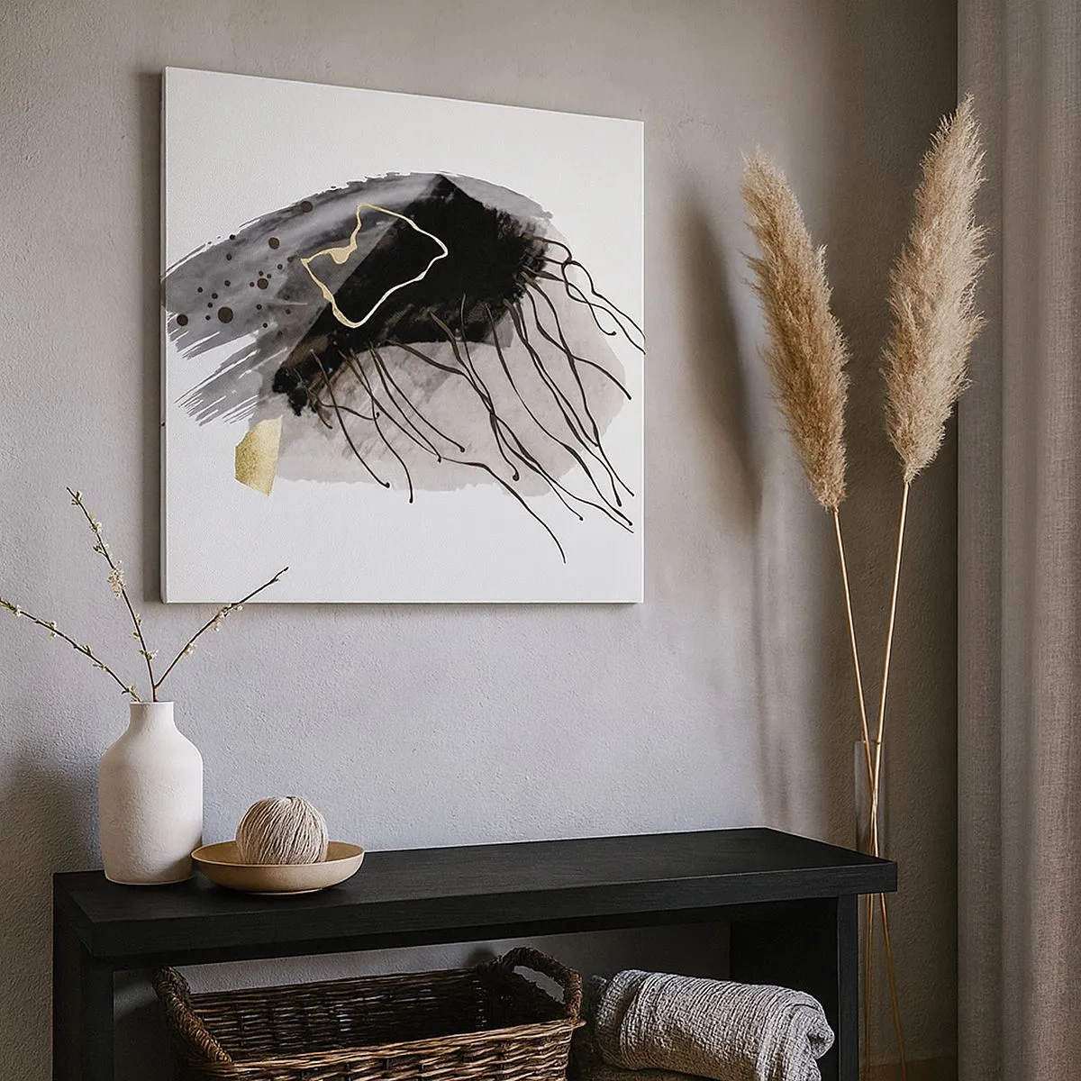 Cuadro sobre lienzo - Impresión de Imagen - En negro y dorado - 30x30 cm