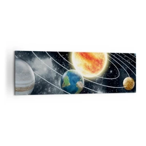 Cuadro sobre lienzo - Impresión de Imagen - Sistema solar con planetas y sol en el espacio. - 160x50cm - Danza cósmica - Decoración de pared moderna para salón y dormitorio ARTTOR