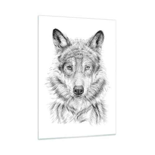 Cuadro sobre vidrio - Impresiones sobre Vidrio - Boceto en blanco y negro de la cabeza de un lobo sobre un fondo blanco. - 50x70cm - Un líder nato - Decoración de pared moderna para salón y dormitorio ARTTOR
