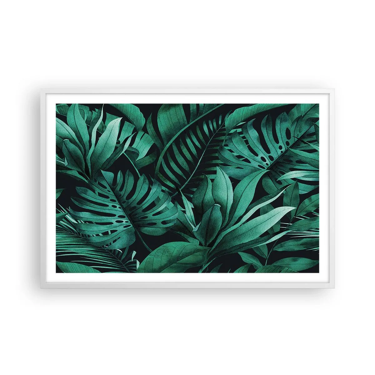 Póster en marco blanco - Profundidad del verde tropical - 91x61 cm