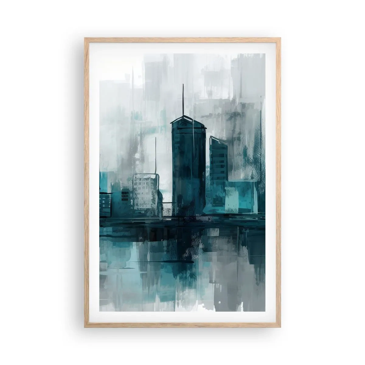 Póster en marco roble claro - Ciudad color lluvia - 61x91 cm