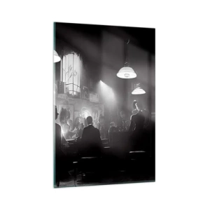 Cuadro sobre vidrio - Impresiones sobre Vidrio - Escena de clubes nocturnos de jazz en blanco y negro - 80x120cm - En clave de jazz - Decoración de pared moderna para salón y dormitorio ARTTOR