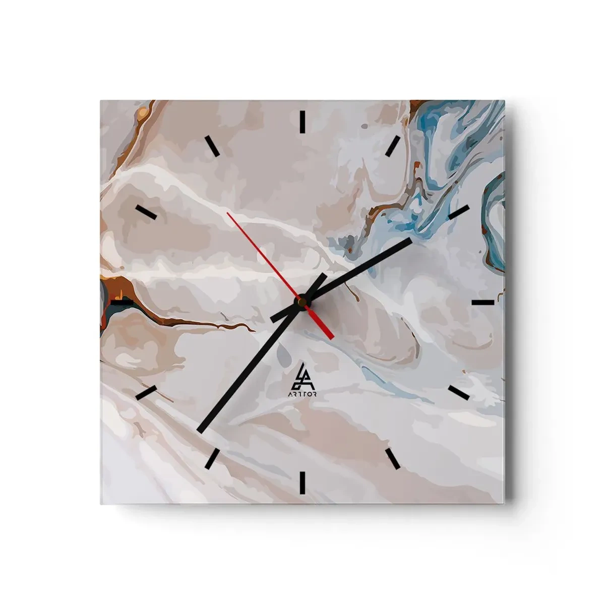 Reloj de pared - Reloj de vidrio - Patrón abstracto en tonos de blanco y azul. - 30x30cm - El azul serpentea por el blanco - Decoración de pared moderna para salón y dormitorio ARTTOR