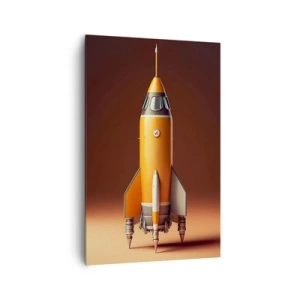 Cuadro sobre lienzo - Impresión de Imagen - Un cohete de estilo retro sobre un fondo de tonos marrones. - 80x120cm - Comienza con un sueño - Decoración de pared moderna para salón y dormitorio ARTTOR