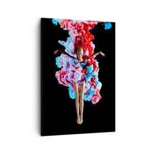 Cuadro sobre lienzo - Impresión de Imagen - Una bailarina rodeada de humo de colores sobre un fondo negro. - 50x70cm - En plena floración - Decoración de pared moderna para salón y dormitorio ARTTOR