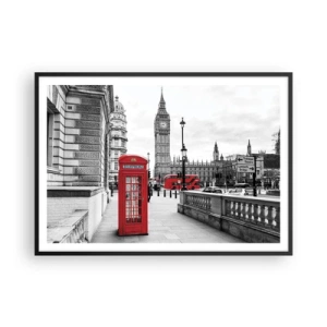 Póster en marco negro - Una cabina telefónica roja con el Big Ben al fondo en Londres - 100x70cm - Sin duda, Londres - Decoración de pared moderna para salón y dormitorio ARTTOR