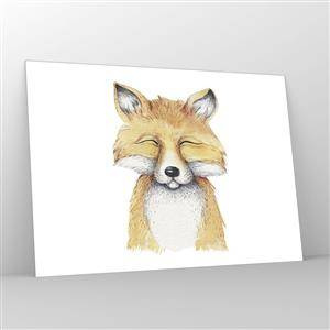 Cuadro sobre vidrio - Impresiones sobre Vidrio - Un lindo zorro con los ojos cerrados sobre un fondo blanco. - 100x70cm - Humor de zorro - Decoración de pared moderna para salón y dormitorio ARTTOR