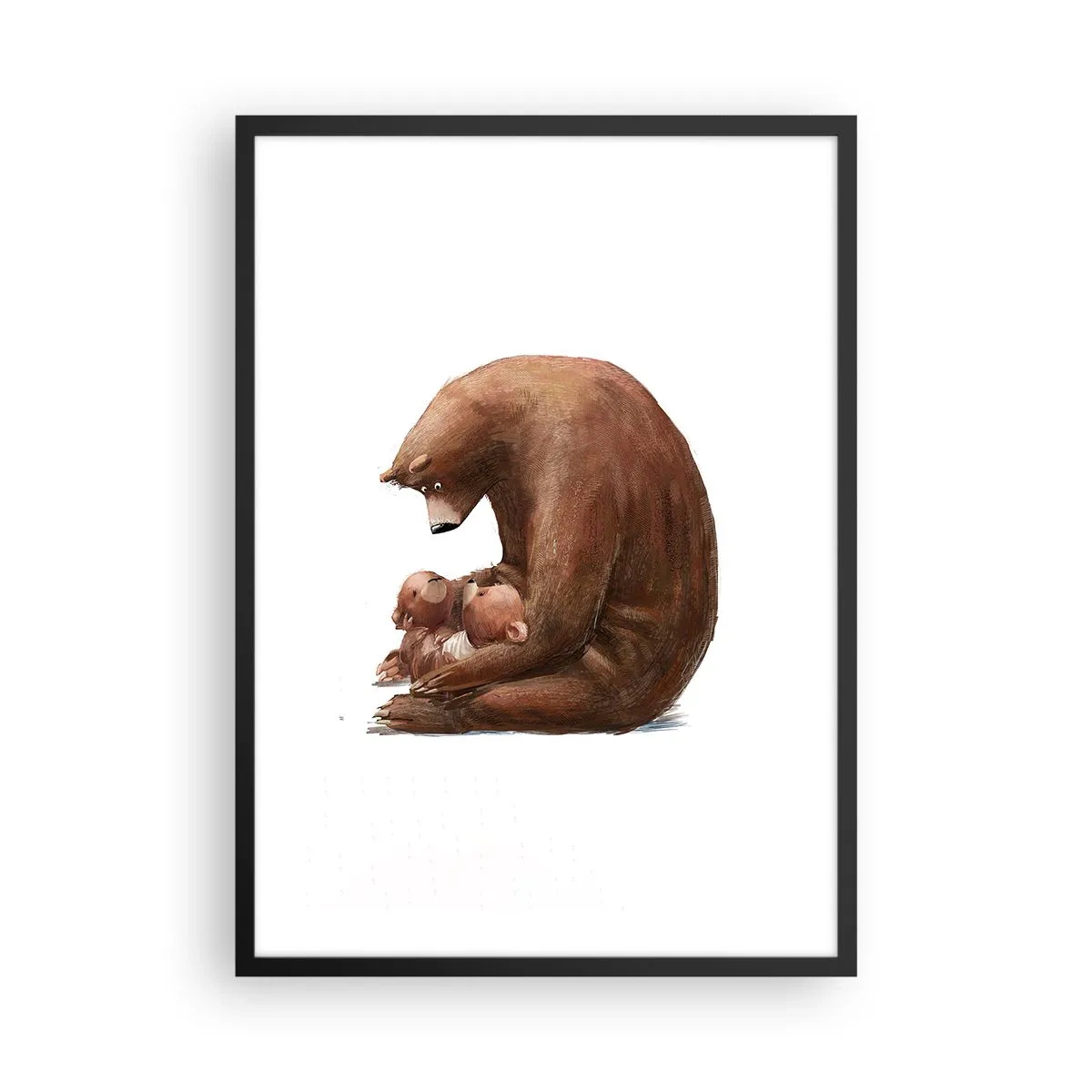 Póster en marco negro - Mamá osa abrazando a dos ositos en un sincero abrazo - 50x70cm - Dulces sueños, niños - Decoración de pared moderna para salón y dormitorio ARTTOR