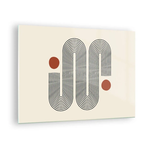 Cuadro sobre vidrio - Impresiones sobre Vidrio - Patrón de línea minimalista con puntos rojos - 70x50cm - De principio a fin - Decoración de pared moderna para salón y dormitorio ARTTOR