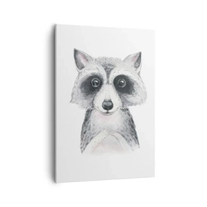 Cuadro sobre lienzo - Impresión de Imagen - Adorable retrato de un mapache sobre un fondo blanco. - 50x70cm - Un momento para la emoción - Decoración de pared moderna para salón y dormitorio ARTTOR