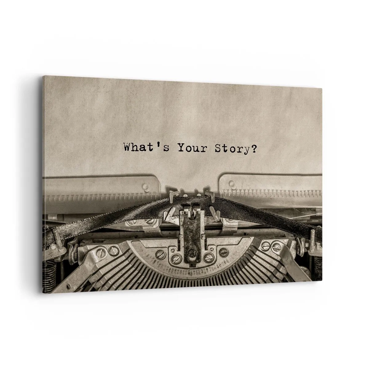 Cuadro sobre lienzo - Impresión de Imagen - Una máquina de escribir con las palabras ¿Cuál es tu historia? - 100x70cm - Solo espero una respuesta - Decoración de pared moderna para salón y dormitorio ARTTOR