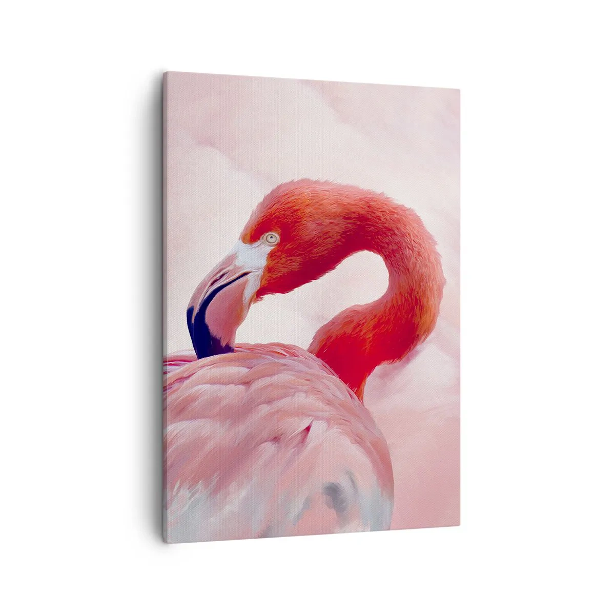Cuadro sobre lienzo - Impresión de Imagen - Un flamenco en tonos rosados sobre un fondo claro. - 50x70cm - La belleza de las aves - Decoración de pared moderna para salón y dormitorio ARTTOR