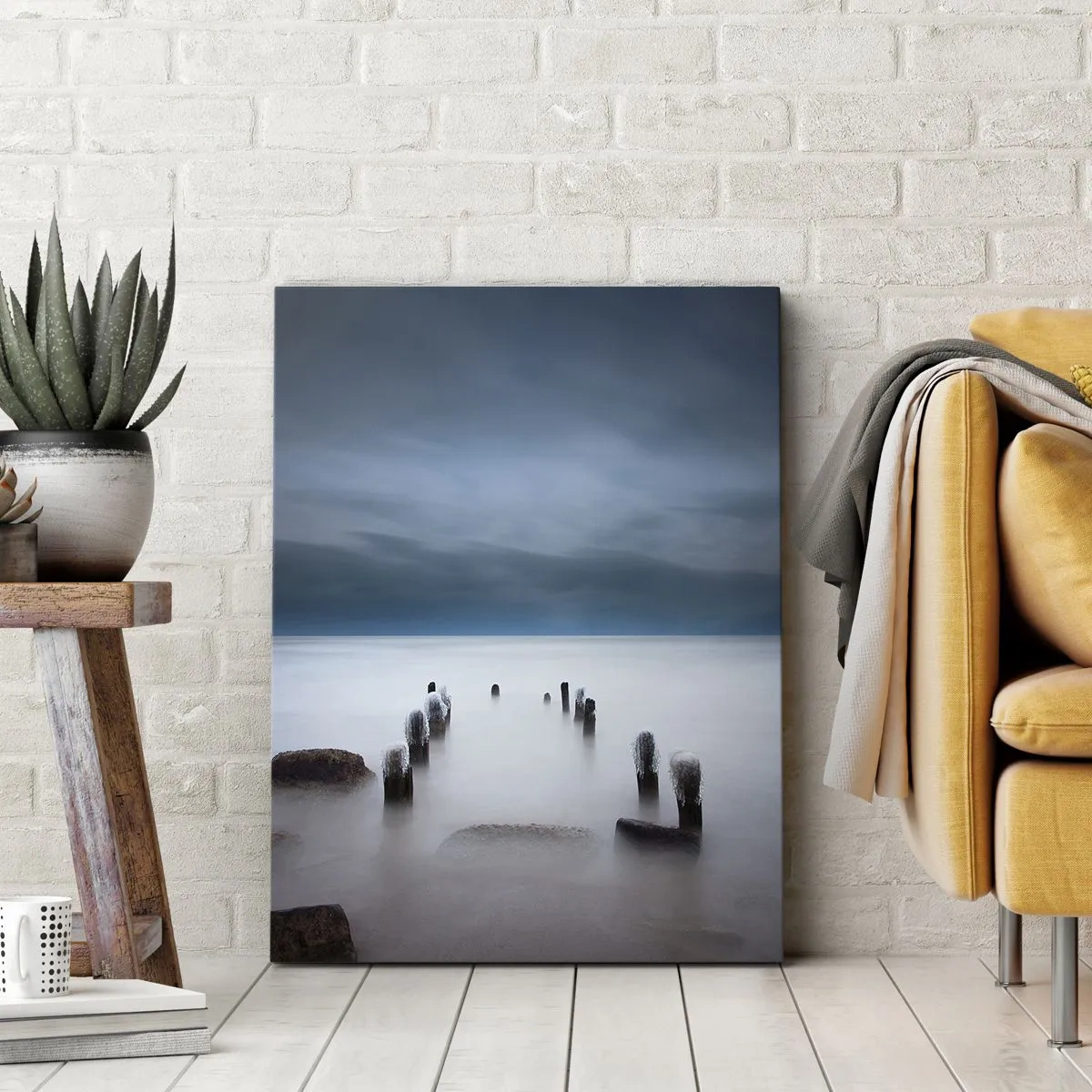 Cuadro sobre lienzo - Impresión de Imagen - El viejo muelle con el mar en calma como telón de fondo - 70x100cm - El lago del pensamiento - Decoración de pared moderna para salón y dormitorio ARTTOR