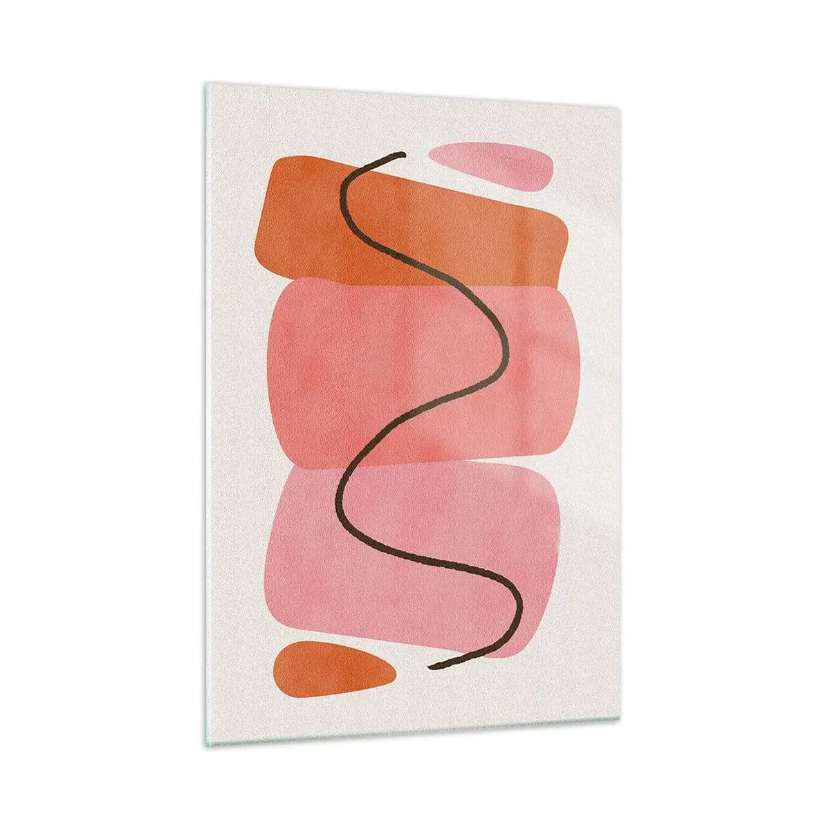Cuadro sobre vidrio - Impresiones sobre Vidrio - Formas abstractas en rosa y naranja con una línea negra. - 50x70cm - Suave movimiento de formas - Decoración de pared moderna para salón y dormitorio ARTTOR