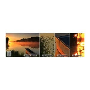 Muestra de fotomural autoadhesivo Deluxe Sticker - Amanecer sobre el agua como la superficie de un espejo - Paisaje, Lago, Mañana - 100x30 cm