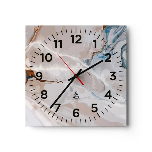 Reloj de pared - Reloj de vidrio - El azul serpentea por el blanco - 40x40 cm