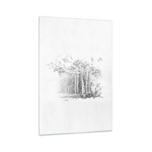 Cuadro sobre vidrio - Impresiones sobre Vidrio - Un dibujo de un bosque de abedules en un sutil boceto a lápiz. - 70x100cm - La luz de un bosque de abedules - Decoración de pared moderna para salón y dormitorio ARTTOR