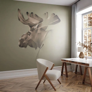 Fotomural Premium Sand - Una ilustración moderna de un alce en estilo minimalista. - 100x70cm - El suave poder de la paz - Decoración de pared moderna para salón y dormitorio ARTTOR