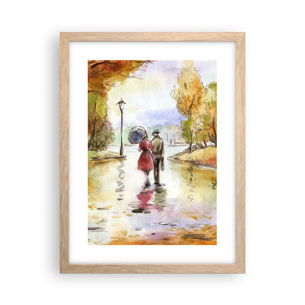 Póster en marco roble claro - Un otoño romántico en el parque - 30x40 cm