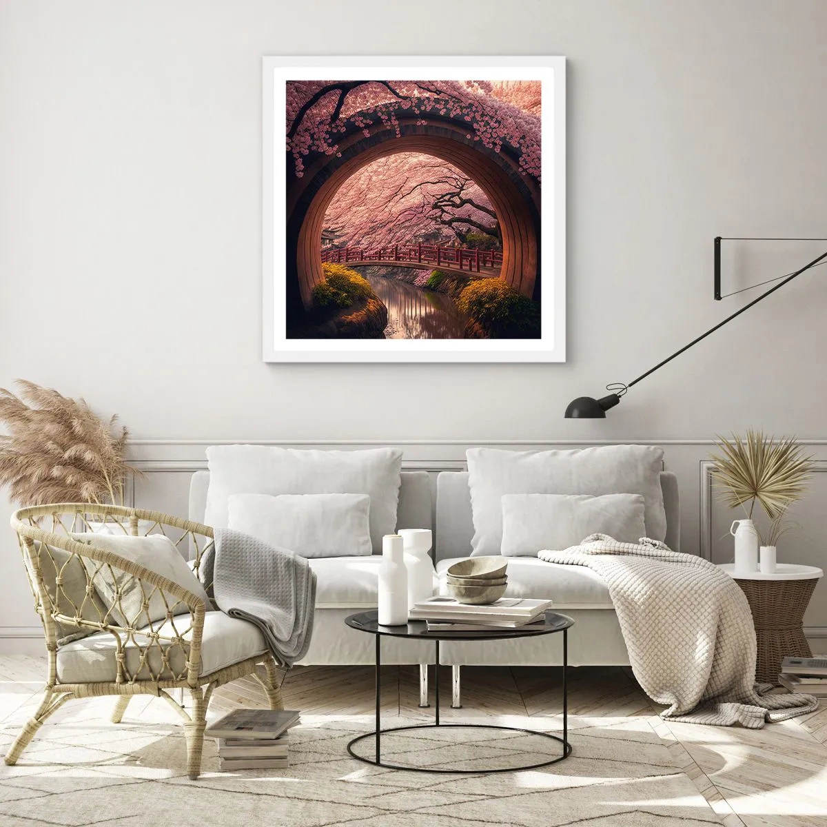 Póster en marco blanco - Primavera japonesa - 60x60 cm
