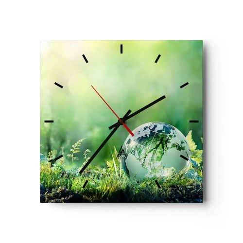 Reloj de pared - Reloj de vidrio - Planeta verde - 40x40 cm