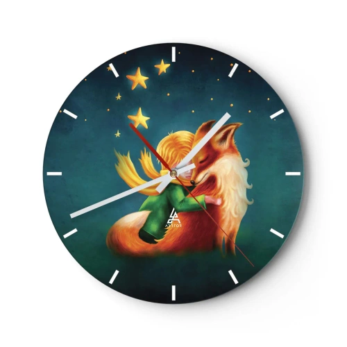 Reloj de pared - Reloj de vidrio - El Principito abrazando a un zorro bajo un cielo estrellado - 30x30cm - El Principito - Decoración de pared moderna para salón, cocina y dormitorio ARTTOR