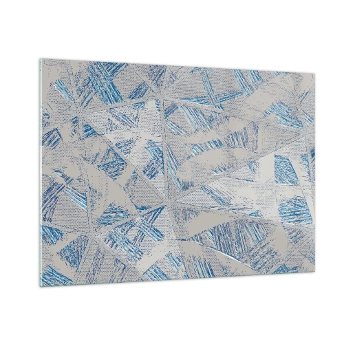 Cuadro sobre vidrio - Impresiones sobre Vidrio - Patrones geométricos en tonos grises y azules. - 100x70cm - En un laberinto gris azulado - Decoración de pared moderna para salón y dormitorio ARTTOR