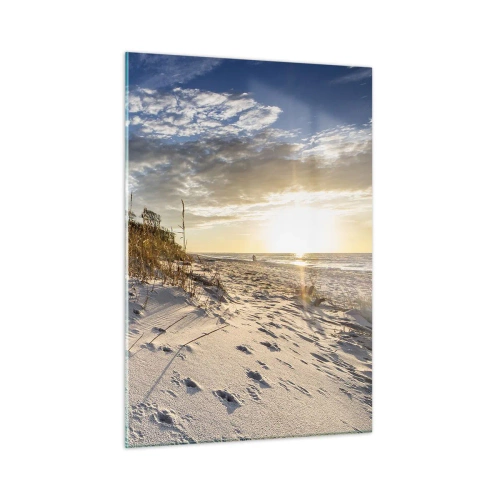 Cuadro sobre vidrio - Impresiones sobre Vidrio - Playa de arena al atardecer con hierbas junto a la duna - 50x70cm - Invitación a un paseo - Decoración de pared moderna para salón y dormitorio ARTTOR