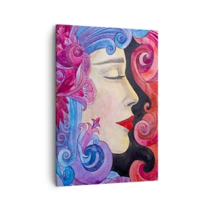 Cuadro sobre lienzo - Impresión de Imagen - Perfil colorido de una mujer en estilo artístico. - 50x70cm - Inspiración en rojo y violeta - Decoración de pared moderna para salón y dormitorio ARTTOR