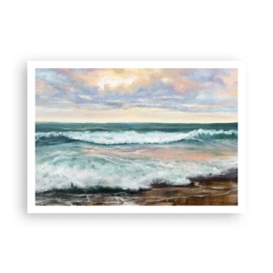 Póster - Olas del mar contra un cielo nublado al atardecer - 100x70cm - Aquí suavizarás tu alma - Decoración de pared moderna para salón y dormitorio ARTTOR