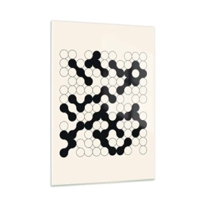 Cuadro sobre vidrio - Impresiones sobre Vidrio - Un mosaico gráfico en blanco y negro compuesto por puntos conectados. - 50x70cm - Juego chino - una variación - Decoración de pared moderna para salón y dormitorio ARTTOR