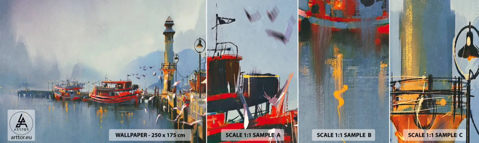 Muestra de fotomural autoadhesivo Deluxe Sticker - En el fin del mundo - Paisaje, Puerto, Faro - 100x30 cm