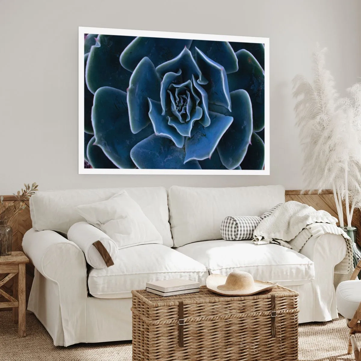 Póster - Primer plano de una roseta suculenta verde - 100x70cm - Flor del desierto - Decoración de pared moderna para salón y dormitorio ARTTOR