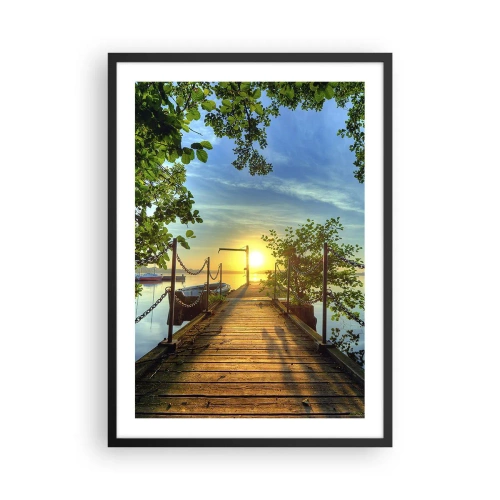 Póster en marco negro - Muelle de madera sobre el lago al atardecer - 50x70cm - Atardecer junto al agua - Decoración de pared moderna para salón y dormitorio ARTTOR