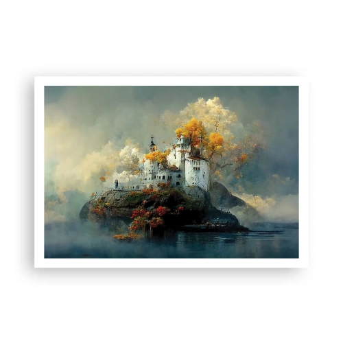 Póster - Un castillo en una colina rodeado de árboles otoñales. - 100x70cm - El comienzo de una historia romántica - Decoración de pared moderna para salón y dormitorio ARTTOR