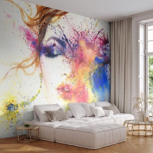 Fotomural Standard Eco - Vértigo del arco iris - Abstracción, cara de mujer, retrato de una mujer - 200x140 cm