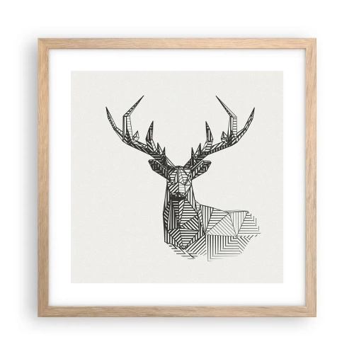 Póster en marco roble claro - Ciervo en estilo cubista - 40x40 cm