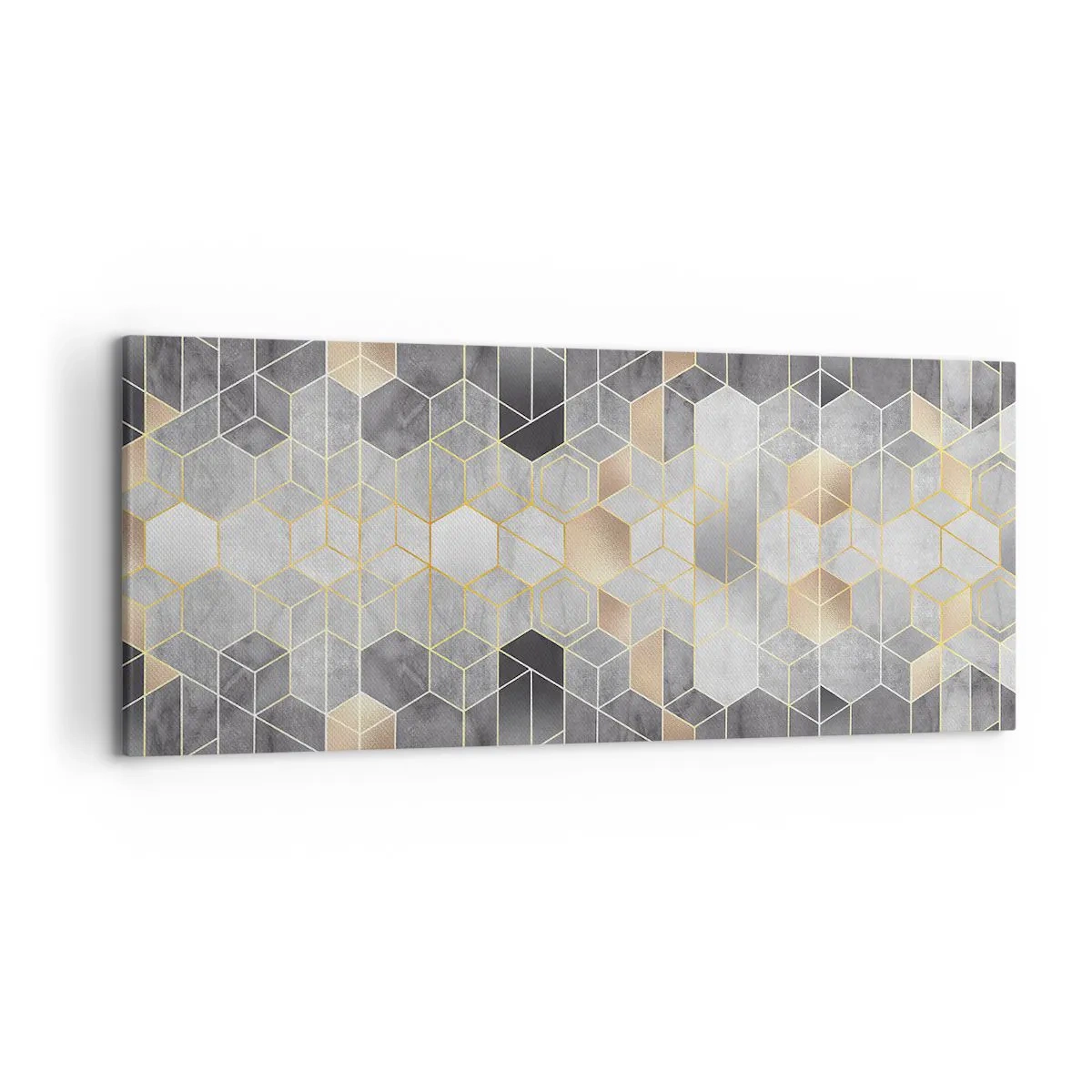 Cuadro sobre lienzo - Impresión de Imagen - Patrón geométrico en tonos dorados - 120x50cm - Composición de diamantes - Decoración de pared moderna para salón y dormitorio ARTTOR