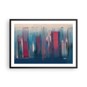 Póster en marco negro - Formas verticales abstractas en tonos azules y rojos. - 70x50cm - Composición vertical en azul y rojo - Decoración de pared moderna para salón y dormitorio ARTTOR