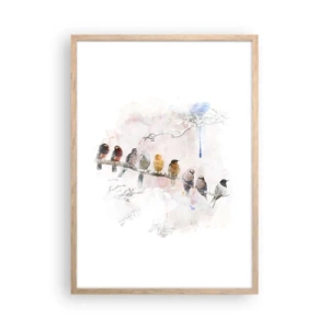 Póster en marco roble claro - Reunión alada - 50x70 cm