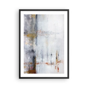 Póster en marco negro - Una composición abstracta con tonos grises, blancos y dorados. - 50x70cm - Tras una cortina de aire - Decoración de pared moderna para salón y dormitorio ARTTOR