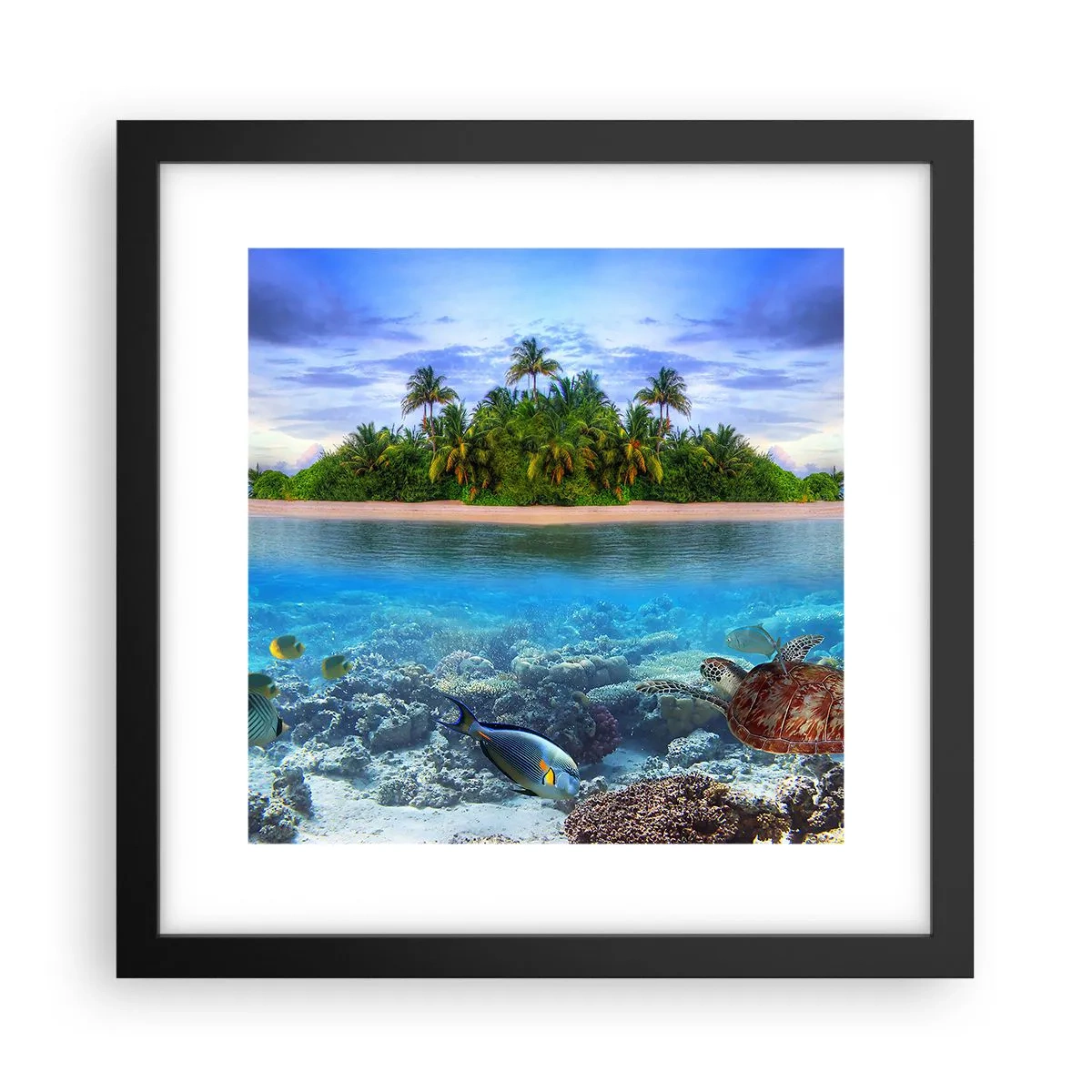 Póster en marco negro - Una isla paradisíaca te invita - 30x30 cm