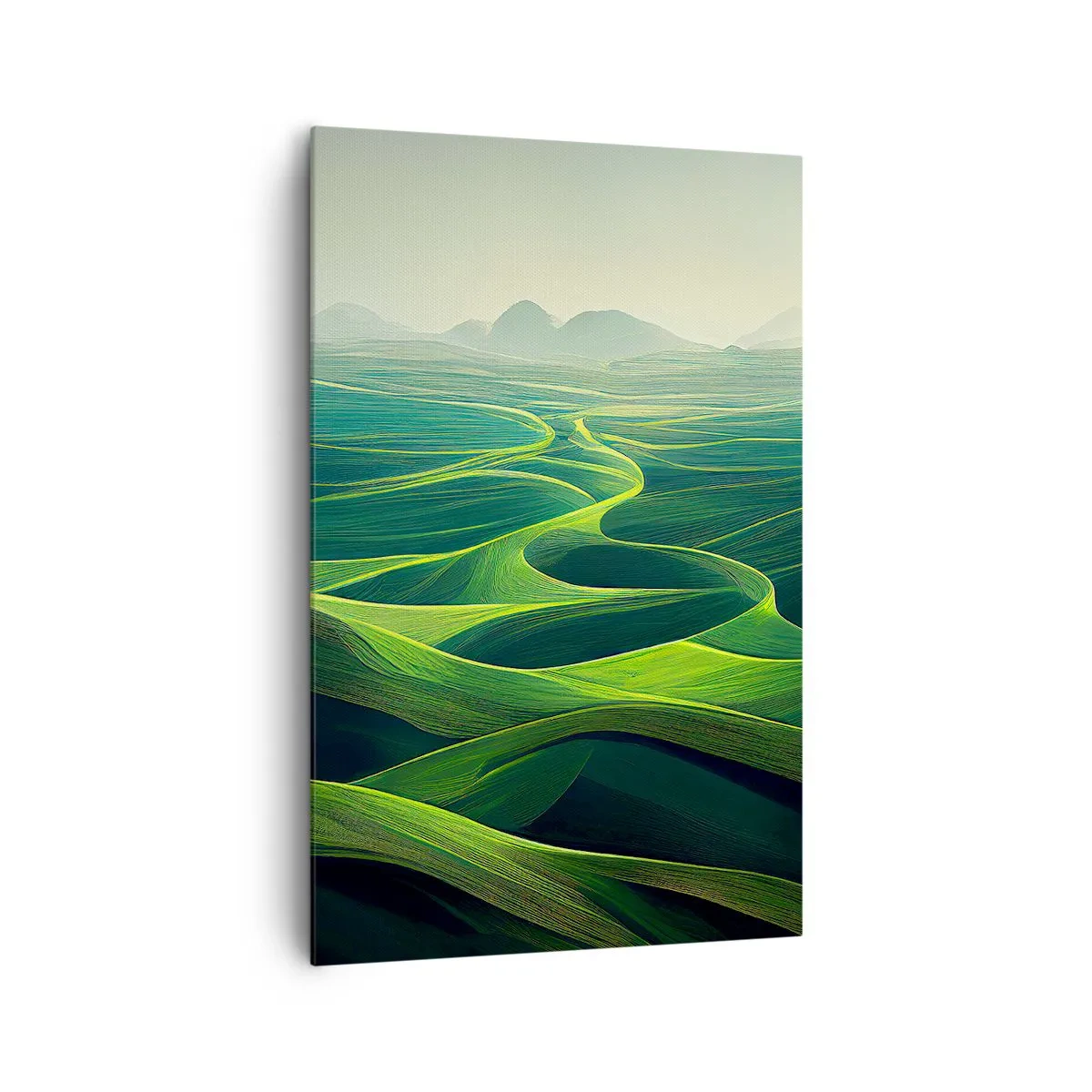 Cuadro sobre lienzo - Impresión de Imagen - Colinas verdes con senderos ondulados - 80x120cm - Valles en tonos verdes - Decoración de pared moderna para salón y dormitorio ARTTOR