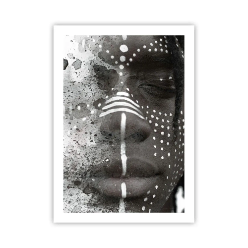 Póster - Retrato abstracto con patrones en blanco y negro en la cara. - 50x70cm - Descubrimiento del espíritu original - Decoración de pared moderna para salón y dormitorio ARTTOR