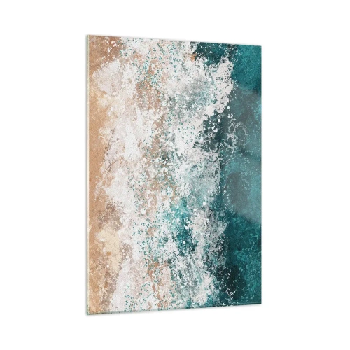 Cuadro sobre vidrio - Impresiones sobre Vidrio - Ola marina abstracta en tonos turquesa, blanco y beige arena. - 50x70cm - Historias del mar - Decoración de pared moderna para salón y dormitorio ARTTOR